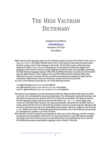 high valyrian dictionary pdf.